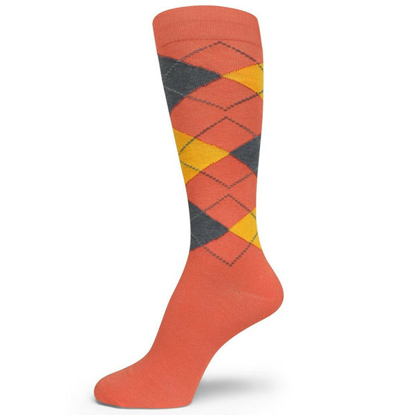 Coral/Gold Yellow/Charcoal Gray/Men's Groomsmen Wedding Argyle Dress Socks MA171