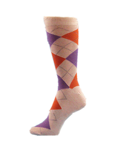 Peach/Orange/Lavender Men's Groomsmen Wedding Argyle Dress Socks USH107