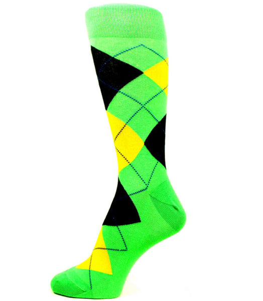 Bright Green/Dark Navy/Yellow Men's Groomsmen Wedding Argyle Dress Socks-USH320