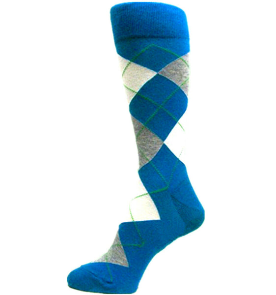 Blue/White/Grey Men's Groomsmen Wedding Argyle Dress Socks USH452