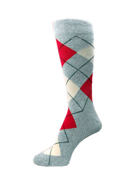 Grey/Red/Off White Men's Groomsmen Wedding Argyle Dress Socks USH478