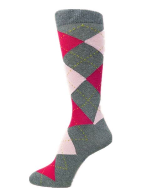 Dark Gray/Hot Pink/Light Pink Men's Groomsmen Wedding Argyle Dress Socks USH587