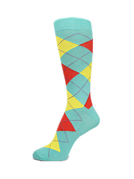 Soft Turquoise Yellow Chinese Red Groomsmen Wedding Argyle Dress Socks USH803