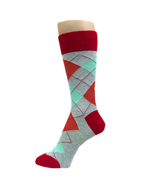 Heather Gray/Mint/Chinese Red Men's Groomsmen Wedding Argyle Dress Socks USH538