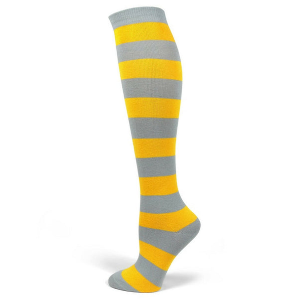 Women's Halloween costume Light Gray/Gold Yellow Stripe Knee High Socks PM003