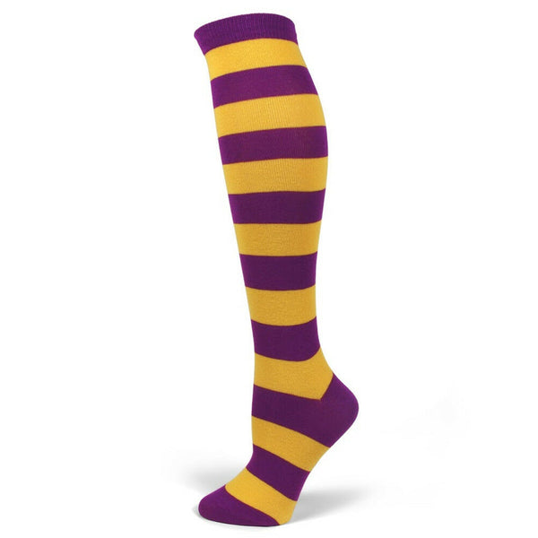 Women's Halloween costume Purple/Gold Yellow Stripe Knee High Socks PM004