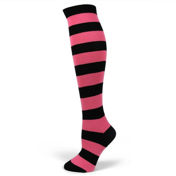 Women's Halloween costume Black/Bright Pink Stripe Knee High Socks PM009