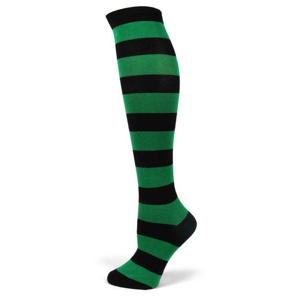Women's soft-cotton Halloween costume Black/Green Stripe Knee High Socks PM011