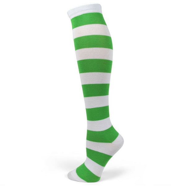Women's Halloween costume White/Bright Green Stripe Knee High Socks PM013