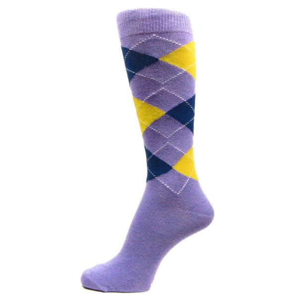 Lavender Blue With Yellow Men's Groomsmen Wedding Argyle Dress Socks --MA065