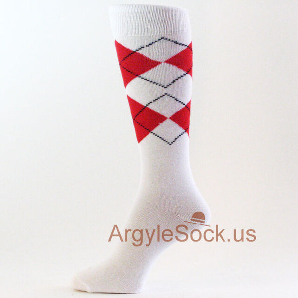 White Red Men's Groomsmen Wedding Argyle Dress Socks MA024