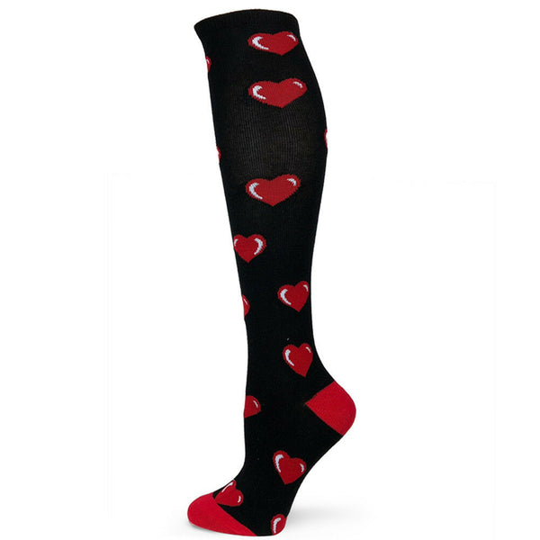 SpotLight Hosiery Valentine's Day Red Large Hearts on Men's Black Knee High
