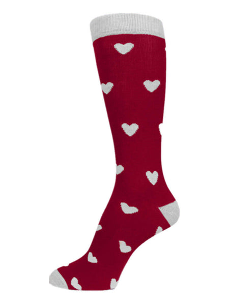 Valentine's Day Gift White Hearts on Red Valentine Theme Mans Sock MA888