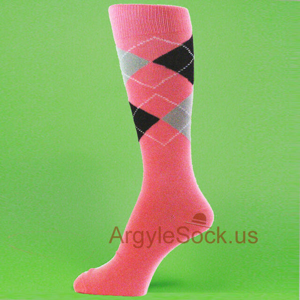 XL Pink / Light Gray / Navy  Men's Groomsmen Wedding Argyle Dress Socks -MA028