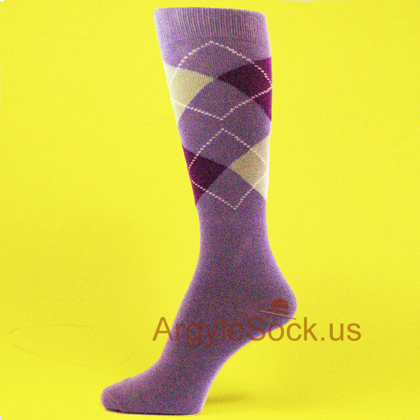 XL Lavender/White /Purple Men's Groomsmen Wedding Argyle Dress Socks MA018