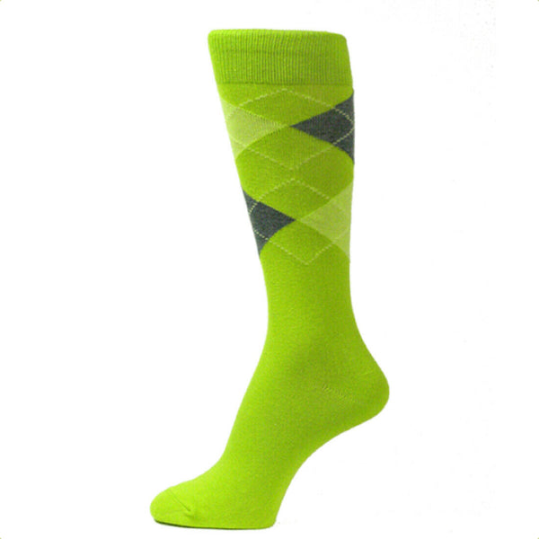 XL Lime Green/Charcoal Grey Men's Groomsmen Wedding Argyle Dress Socks MA014