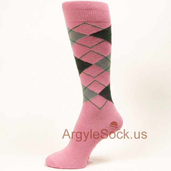 S Light Pink/Charcoal/Light Grey Men's Groomsmen  Argyle Dress Socks MA005