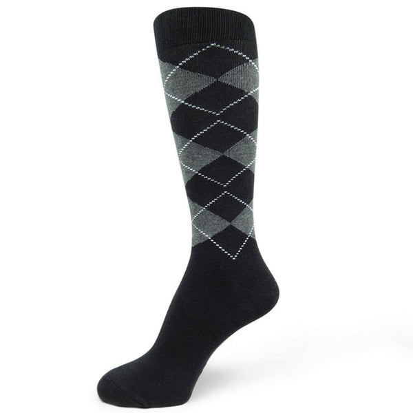 Black with Charcoal Dark Gray Men's Argyle Dress Socks For Wedding MA077