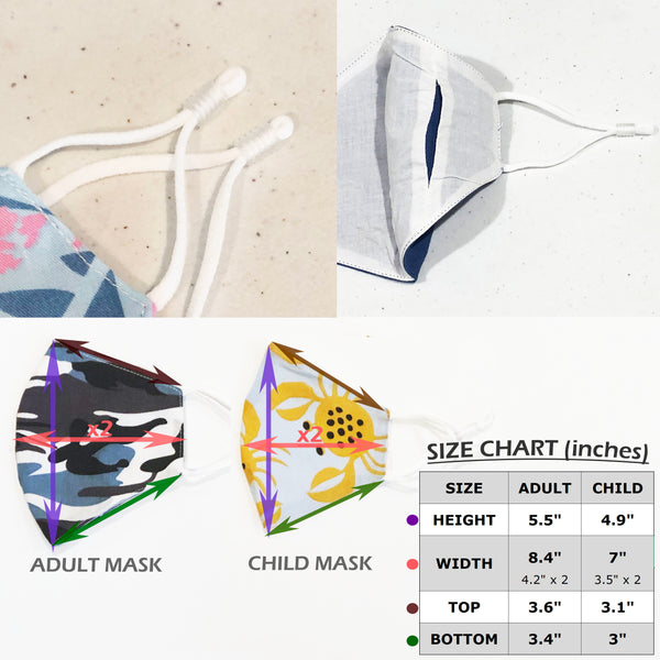 Kid Face Mask with Nose Wire, Adjust Ear Loop, Filter Pocket 3 Pack, Child Size, Free Shipping from CA