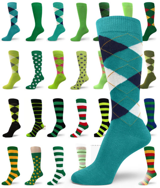 Spotlight Hosiery Elite Quality GREEN(Teal, Kelly, Lime)Mens ARGYLE/PLAIN Socks