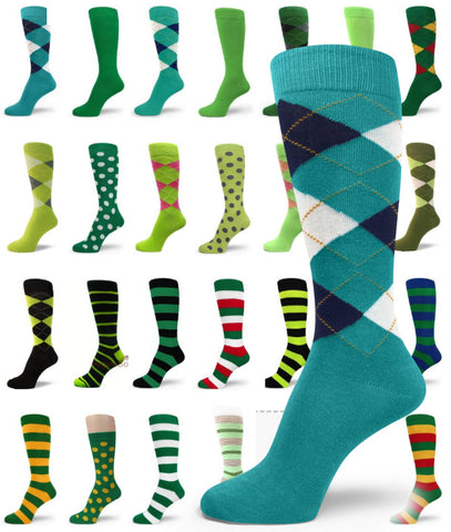 Spotlight Hosiery Elite Quality GREEN(Teal, Kelly, Lime)Mens ARGYLE/PLAIN Socks