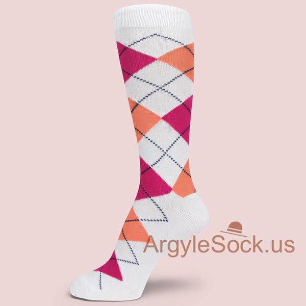 Mainly WHITE Argyle Men's Groomsmen's Prom Socks-You choose from Assorted Colors