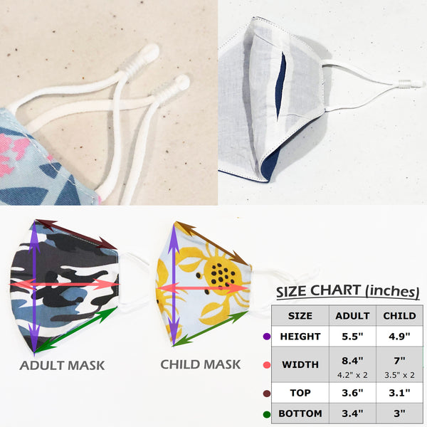 Stylish/ Wedding/ Business/ Formal Attire Face Mask with Adjustable Ear Loops, Nose Wire, Filter Pocket