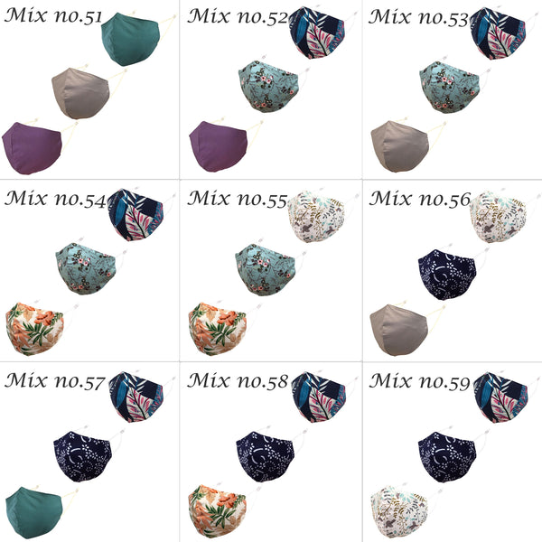 Face Mask with Nose Wire, Filter Pocket, Ear Loop Adjust, 3 Pack, Adult (Cotton Print Mask, Kawaii Mask, Floral Masks, Gray Solid Mask, etc)