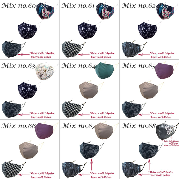 Face Mask with Nose Wire, Filter Pocket, Ear Loop Adjust, 3 Pack, Adult (Cotton Print Mask, Kawaii Mask, Floral Masks, Gray Solid Mask, etc)