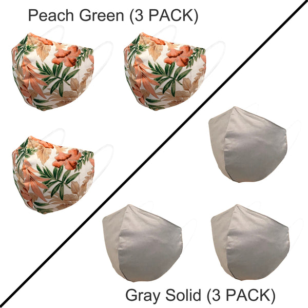 Face Mask with Nose Wire, Filter Pocket, Ear Loop Adjust, 3 Pack, Adult (Cotton Print Mask, Kawaii Mask, Floral Masks, Gray Solid Mask, etc)