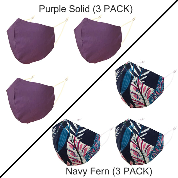 Face Mask with Nose Wire, Filter Pocket, Ear Loop Adjust, 3 Pack, Adult (Cotton Print Mask, Kawaii Mask, Floral Masks, Gray Solid Mask, etc)