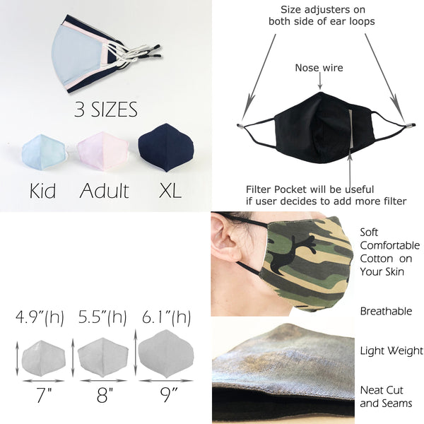 Preschool Kindergarten Toddler Little Kids Face Mask Nose Wire Ear Adjusters w/ Stopper, Filter Pocket, Free Ship from California