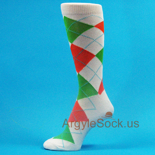 Mainly WHITE Argyle Men's Groomsmen's Prom Socks-You choose from Assorted Colors