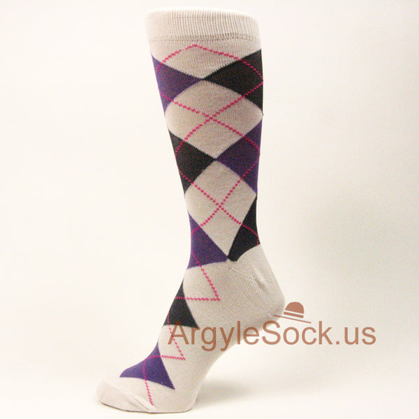 Mainly WHITE Argyle Men's Groomsmen's Prom Socks-You choose from Assorted Colors