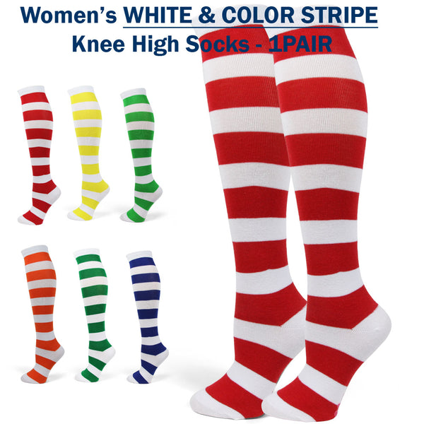Spotlight Hosiery Brand Elite Quality White&Color Stripe Knee Sock 1PR FREE SHIP