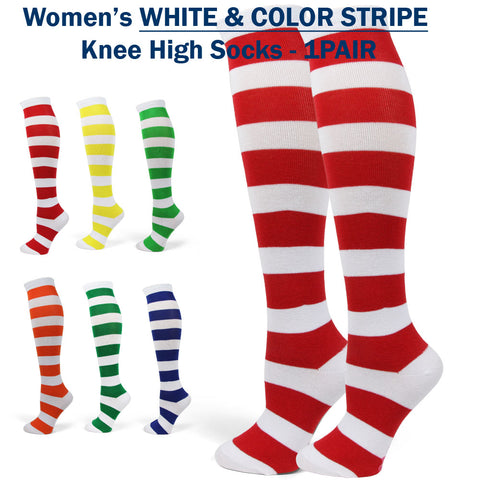 Spotlight Hosiery Brand Elite Quality White&Color Stripe Knee Sock 1PR FREE SHIP