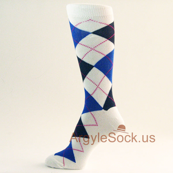Mainly WHITE Argyle Men's Groomsmen's Prom Socks-You choose from Assorted Colors