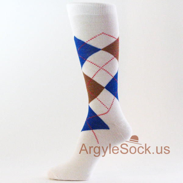 Mainly WHITE Argyle Men's Groomsmen's Prom Socks-You choose from Assorted Colors